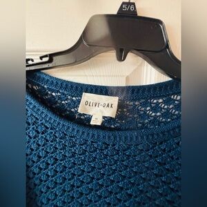 Olive & Oak Teal Open-Knit Crewneck Sweater